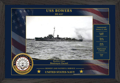 USS Bowers DE-637 Framed Patriotic Photo