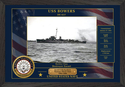 USS Bowers DE-637 Framed Patriotic Photo
