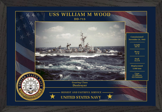 USS William M Wood DD-715 Framed Patriotic Photo