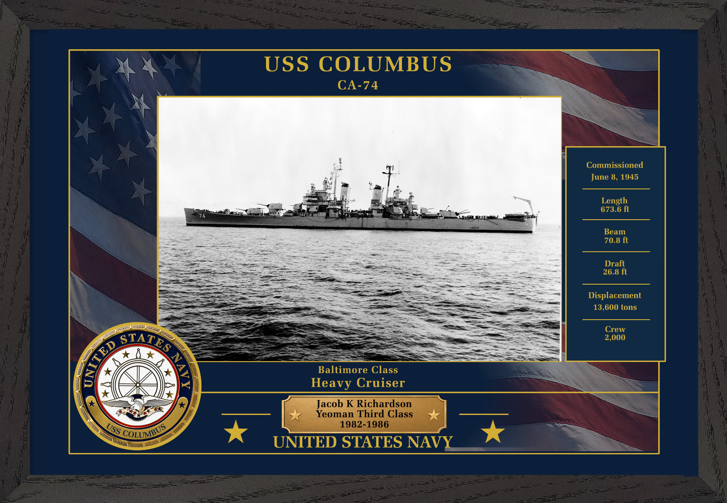 USS Columbus CA-74 Framed Patriotic Photo