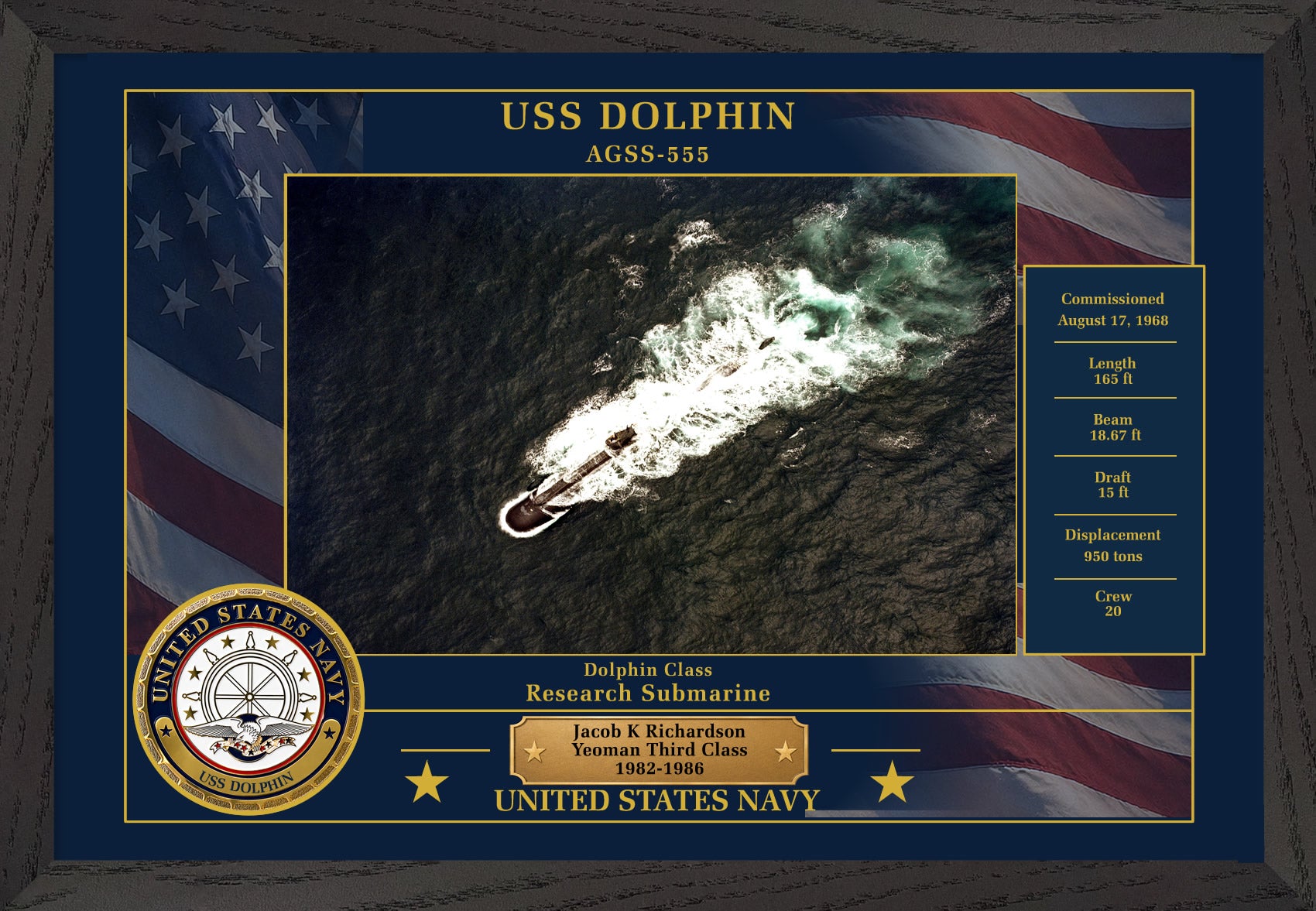 USS Dolphin AGSS-555 Framed Patriotic Photo