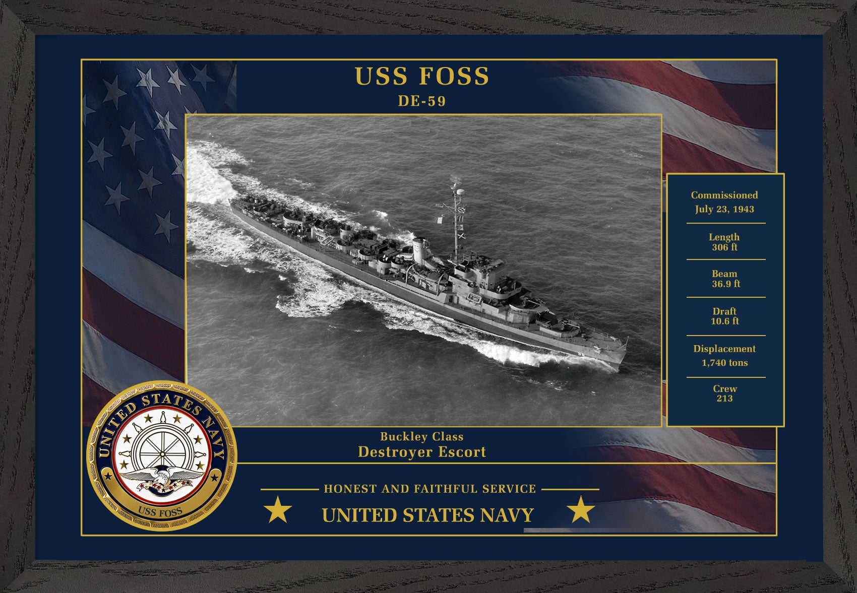 USS Foss DE-59 Framed Patriotic Photo