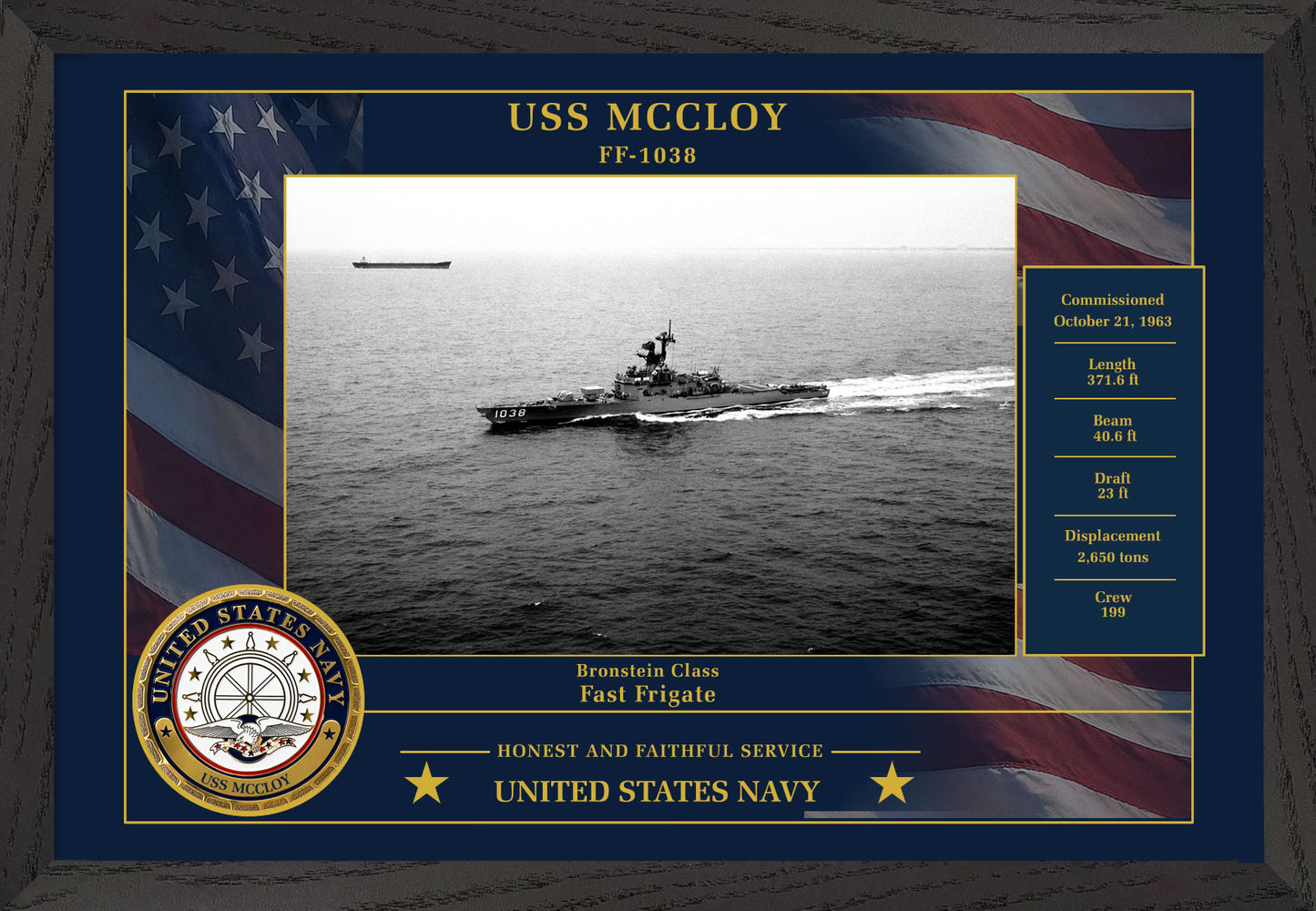 USS Mccloy FF-1038 Framed Patriotic Photo