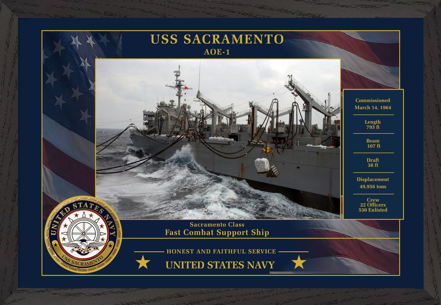 USS Sacramento AOE-1 Framed Patriotic Photo