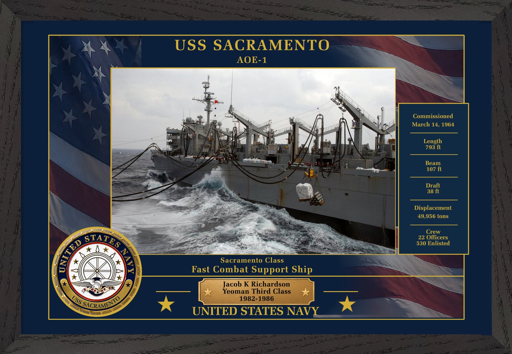 USS Sacramento AOE-1 Framed Patriotic Photo