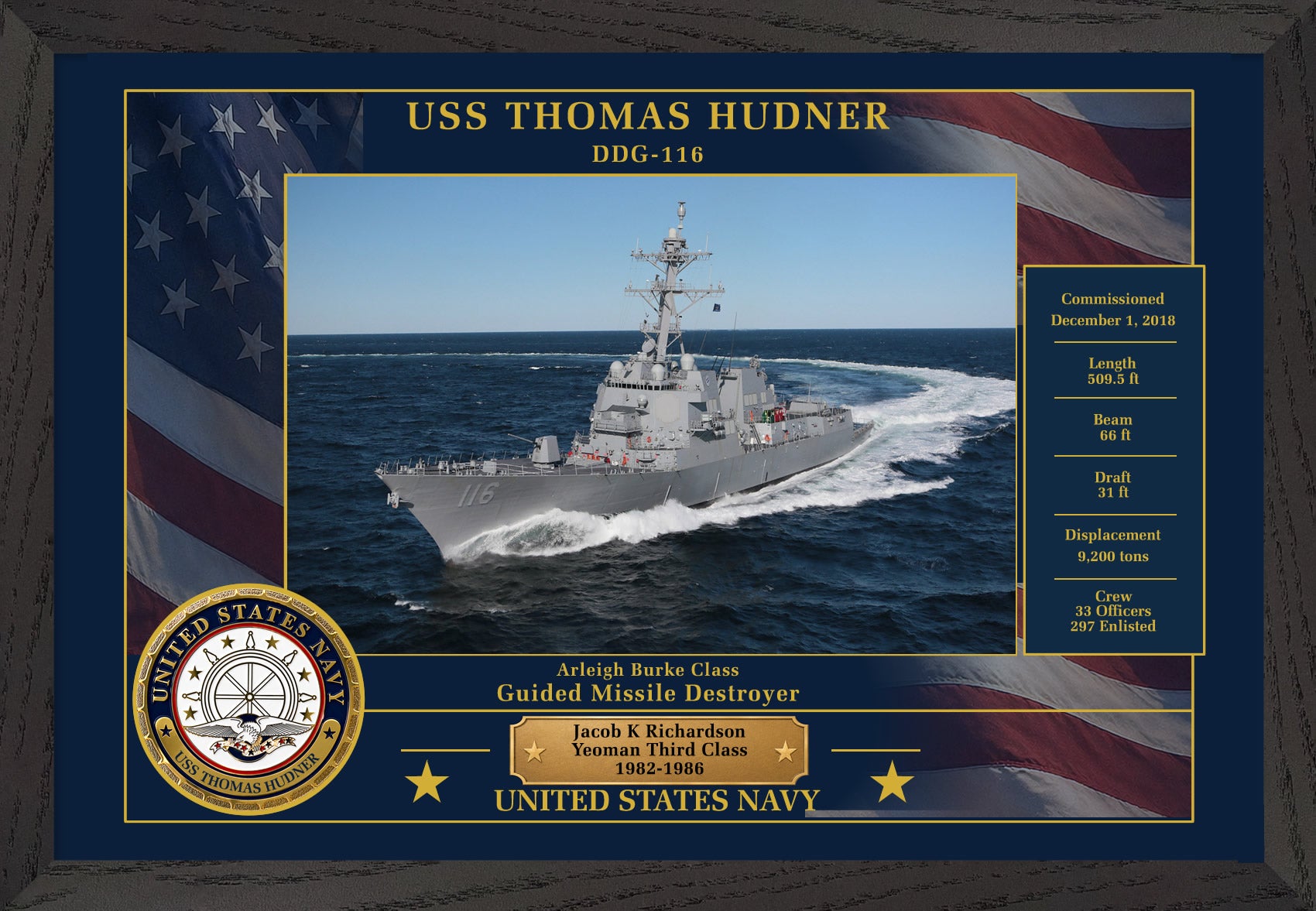 USS Thomas Hudner DDG-116 Framed Patriotic Photo