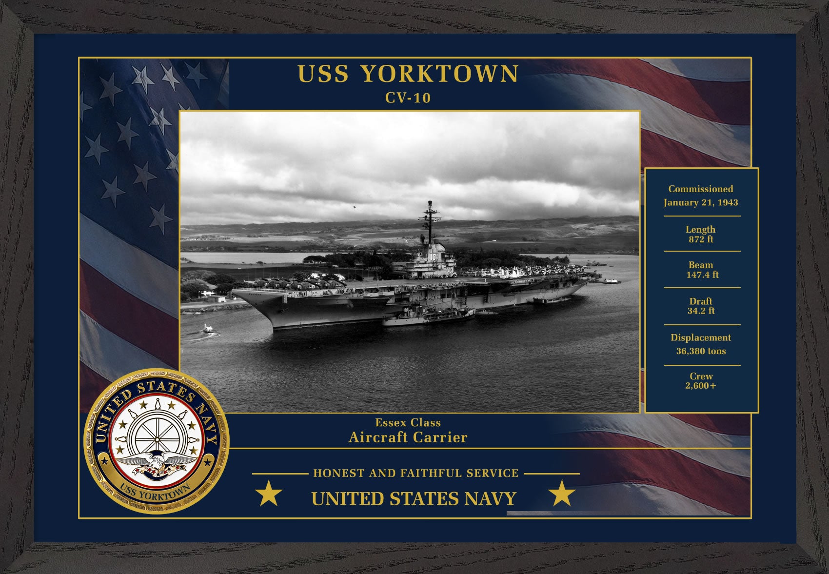 USS Yorktown CV-10 Framed Patriotic Photo