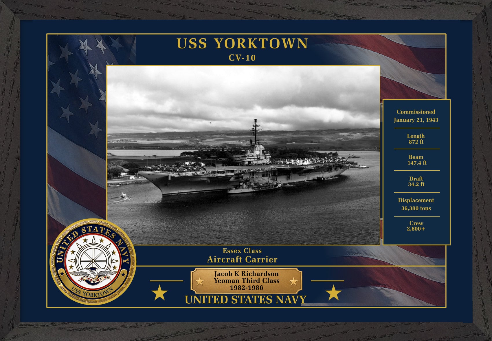 USS Yorktown CV-10 Framed Patriotic Photo