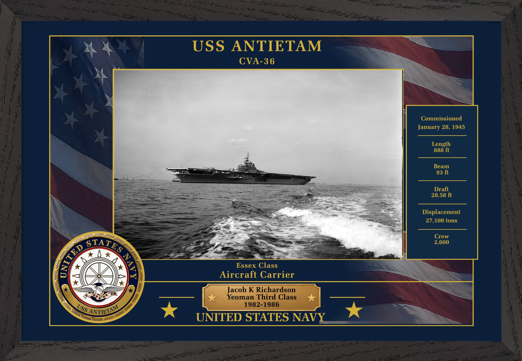 USS Antietam CVA-36 Framed Patriotic Photo
