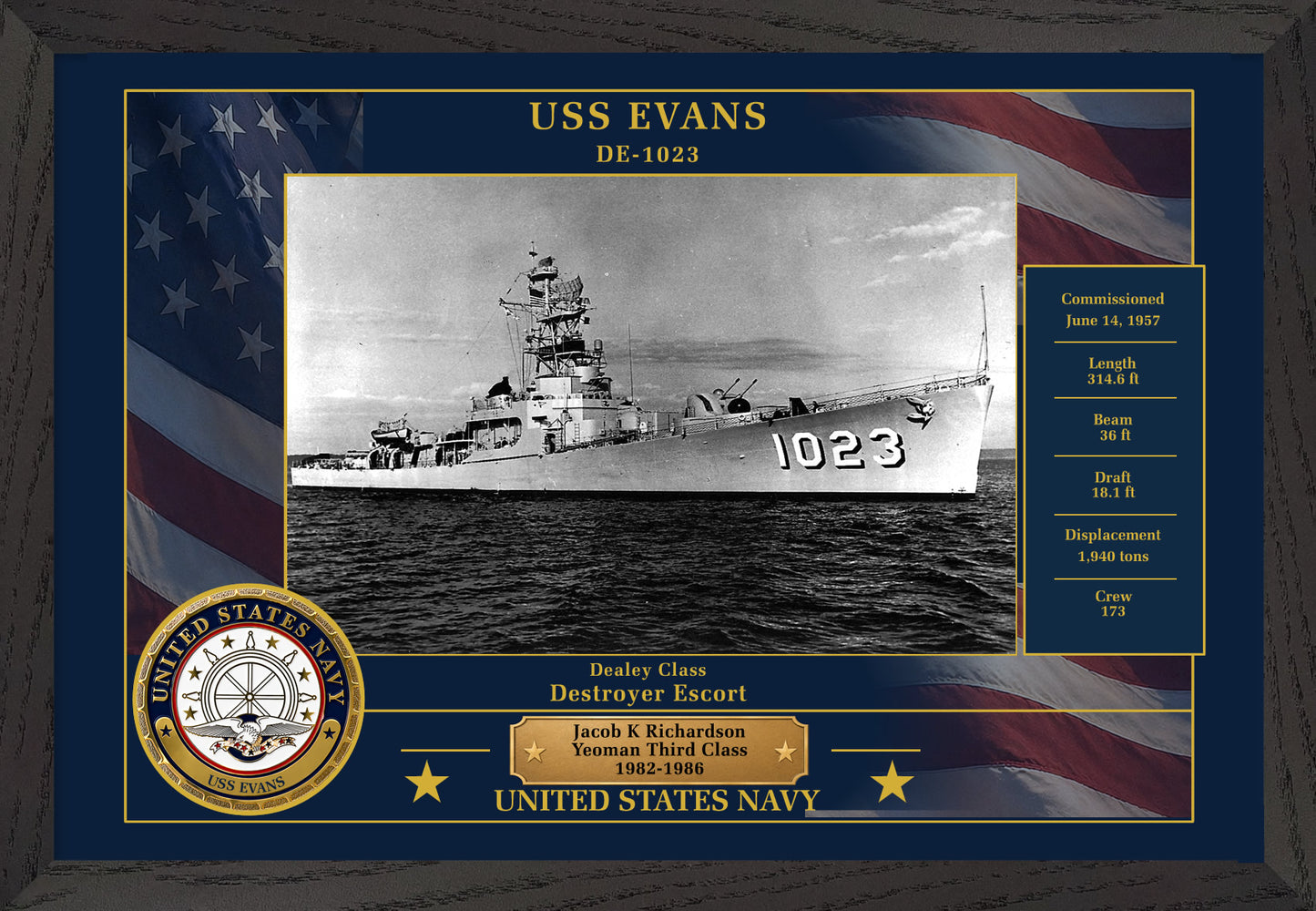 USS Evans DE-1023 Framed Patriotic Photo