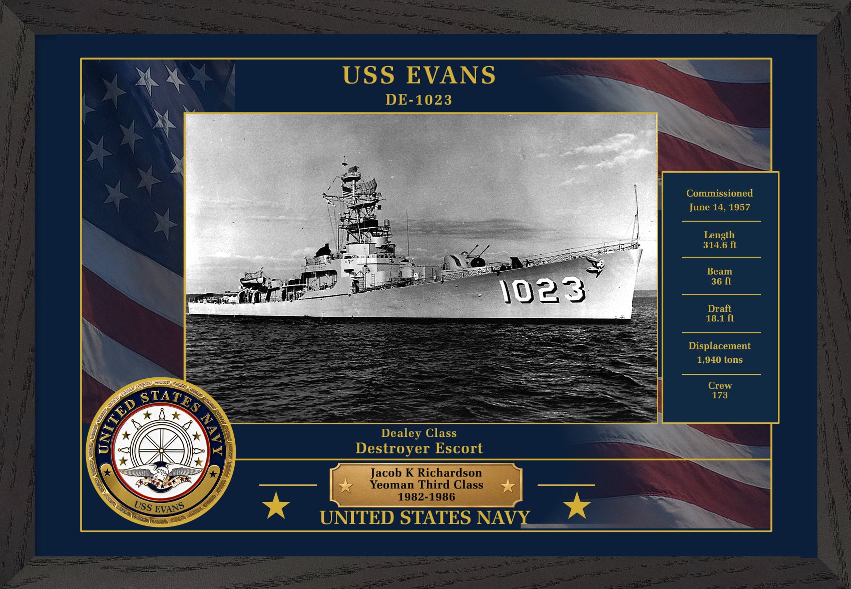 USS Evans DE-1023 Framed Patriotic Photo