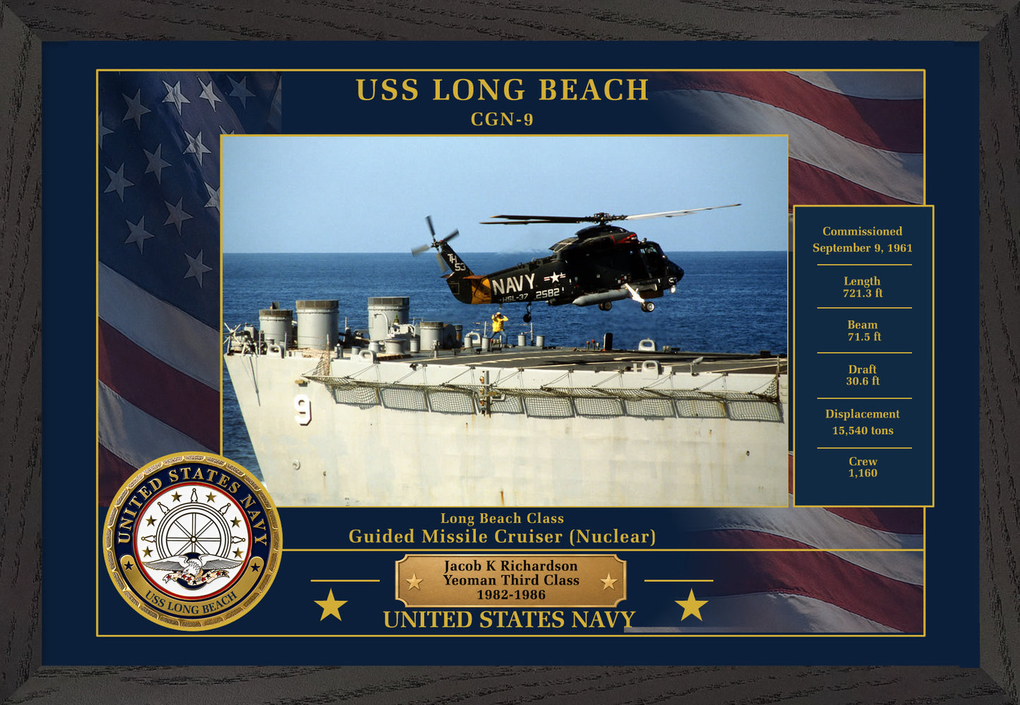 USS Long Beach CGN-9 Framed Patriotic Photo
