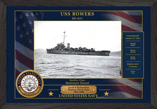 USS Bowers DE-637 Framed Patriotic Photo