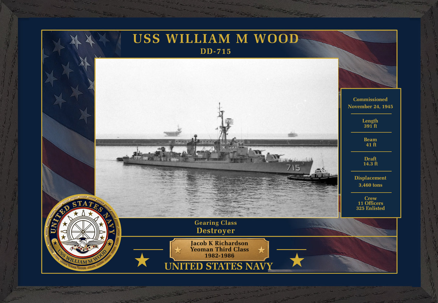 USS William M Wood DD-715 Framed Patriotic Photo