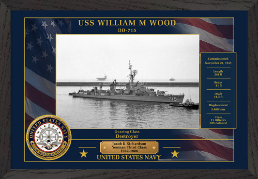 USS William M Wood DD-715 Framed Patriotic Photo