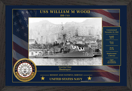 USS William M Wood DD-715 Framed Patriotic Photo