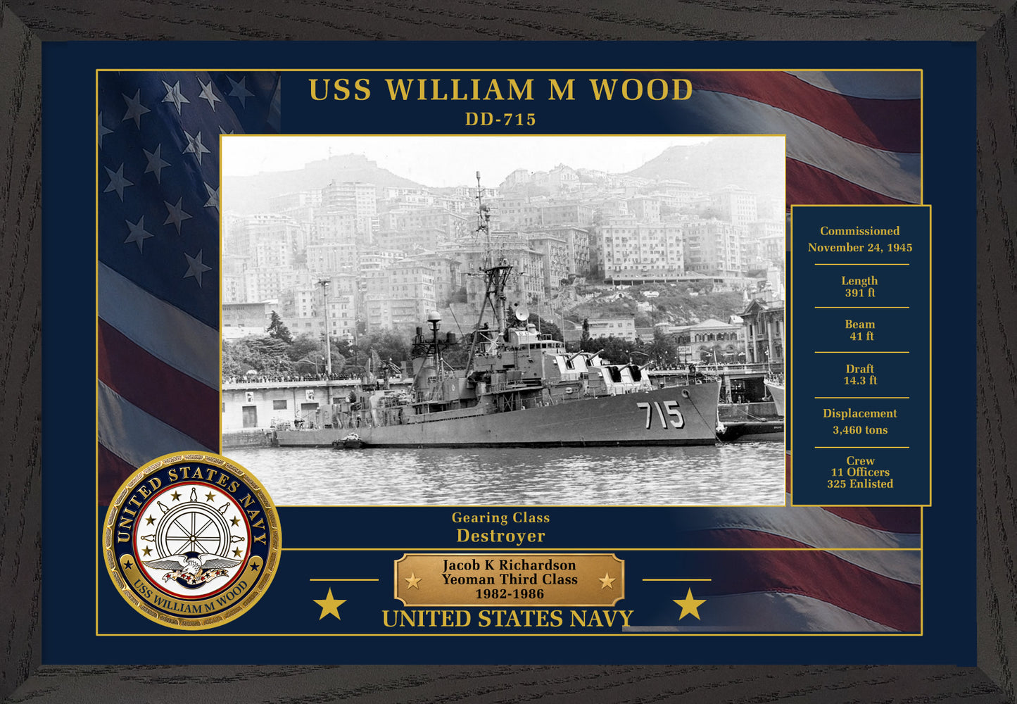 USS William M Wood DD-715 Framed Patriotic Photo