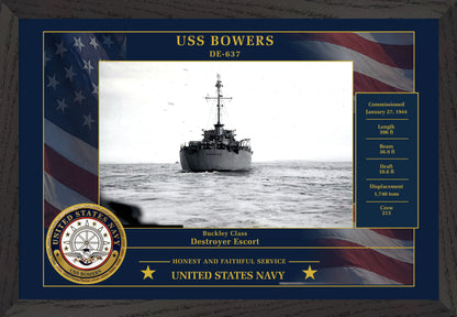 USS Bowers DE-637 Framed Patriotic Photo