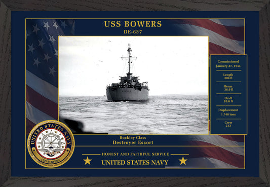 USS Bowers DE-637 Framed Patriotic Photo