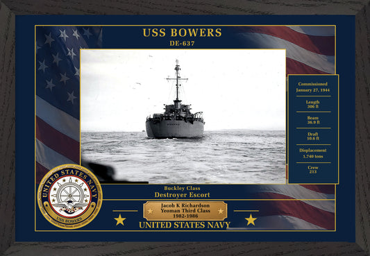 USS Bowers DE-637 Framed Patriotic Photo