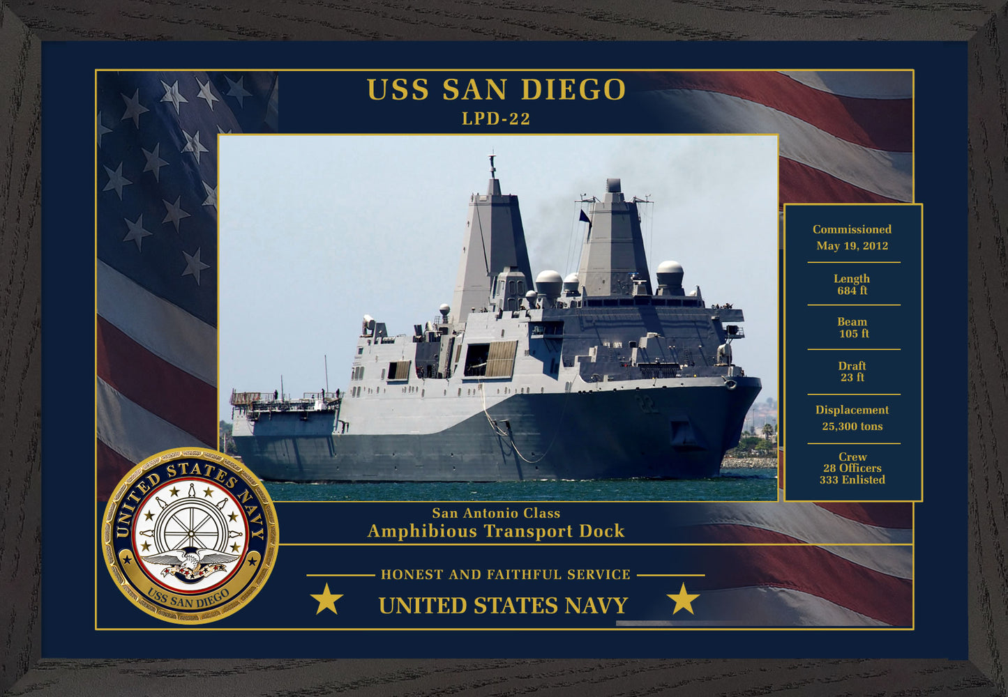USS San Diego LPD-22 Framed Patriotic Photo