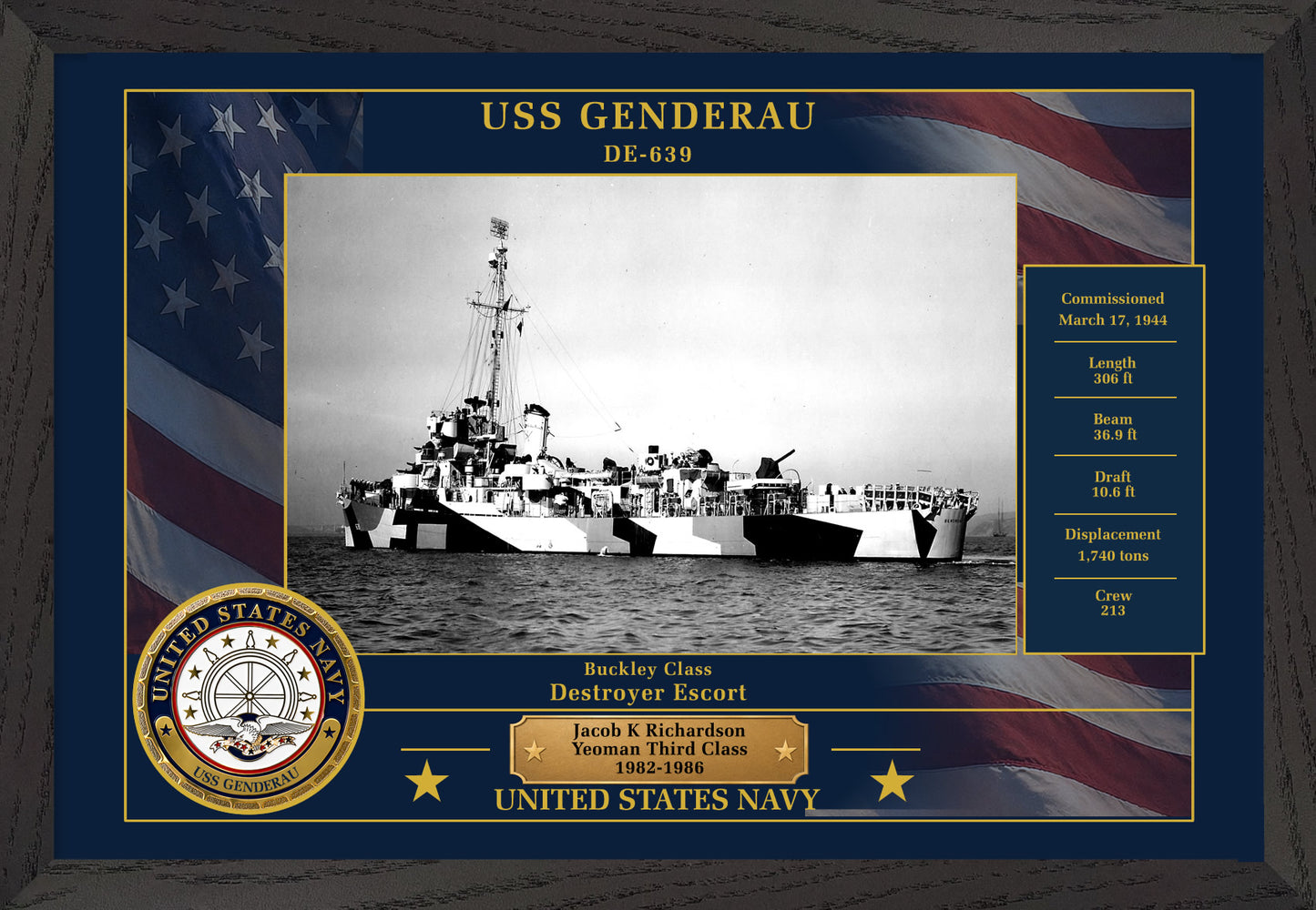 USS Genderau DE-639 Framed Patriotic Photo