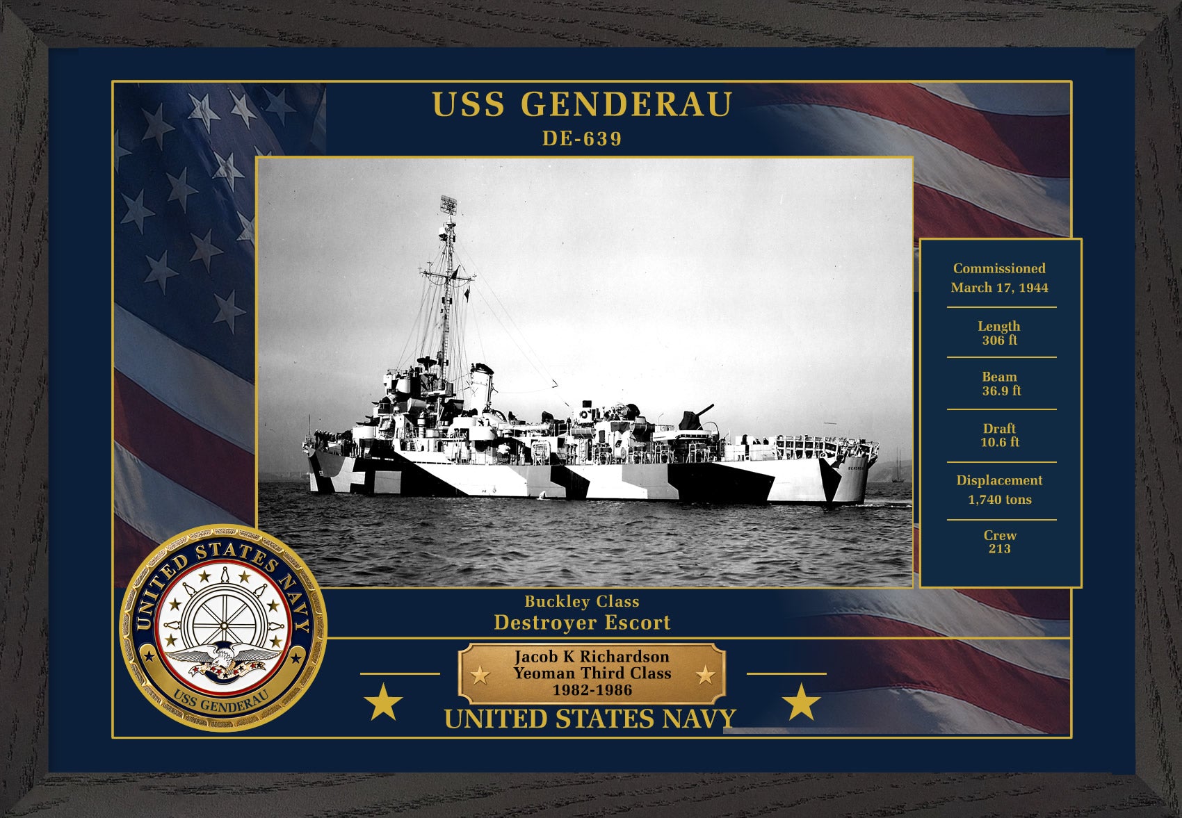 USS Genderau DE-639 Framed Patriotic Photo