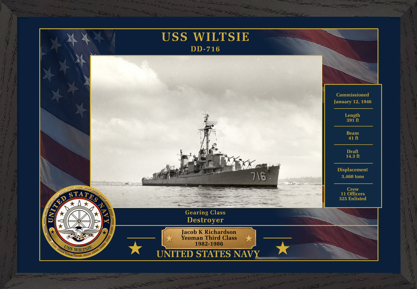 USS Wiltsie DD-716 Framed Patriotic Photo
