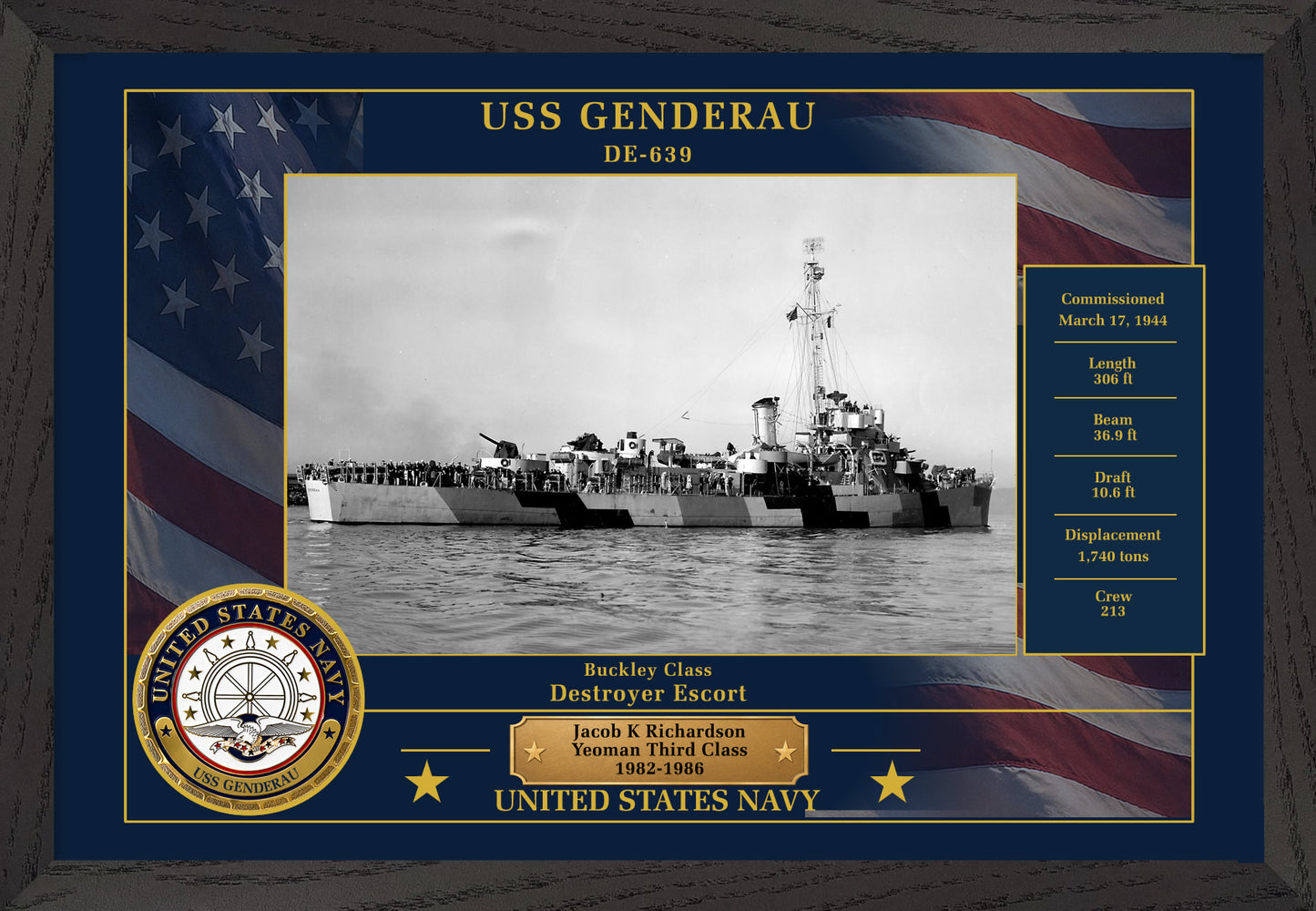 USS Genderau DE-639 Framed Patriotic Photo