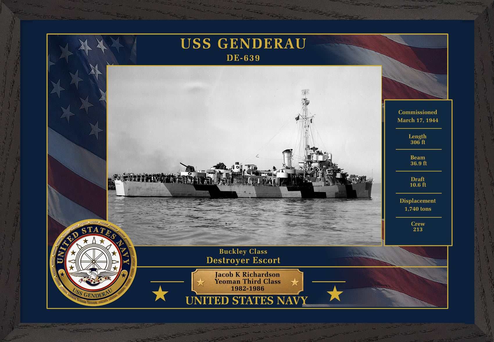 USS Genderau DE-639 Framed Patriotic Photo