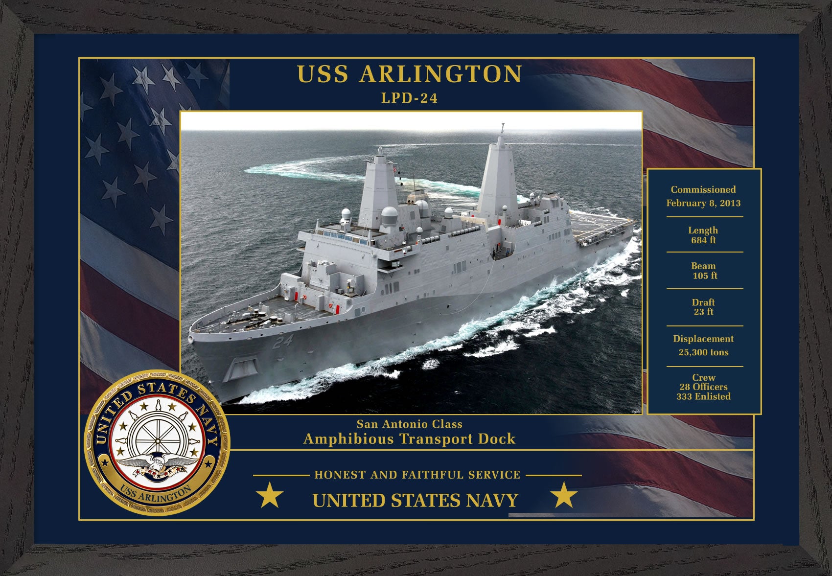 USS Arlington LPD-24 Framed Patriotic Photo
