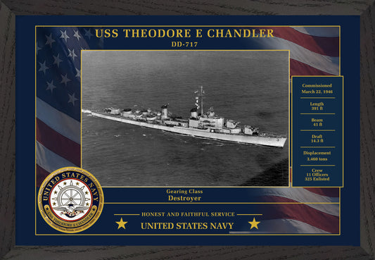 USS Theodore E Chandler DD-717 Framed Patriotic Photo