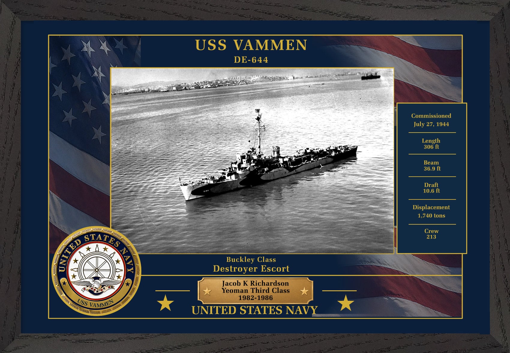 USS Vammen DE-644 Framed Patriotic Photo
