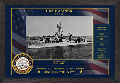 USS Hamner DD-718 Framed Patriotic Photo