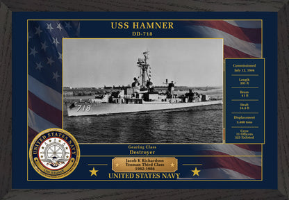 USS Hamner DD-718 Framed Patriotic Photo