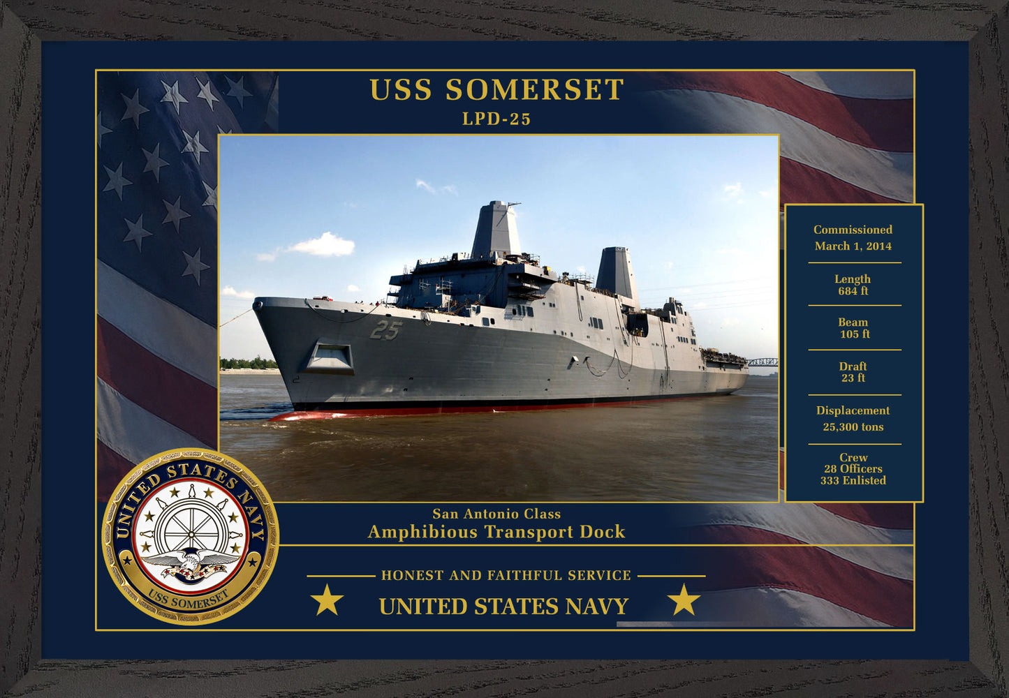 USS Somerset LPD-25 Framed Patriotic Photo
