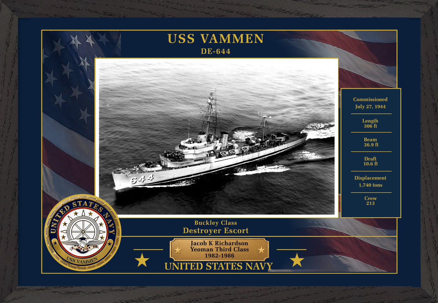 USS Vammen DE-644 Framed Patriotic Photo