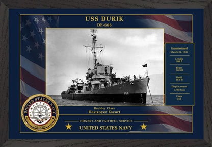 USS Durik DE-666 Framed Patriotic Photo