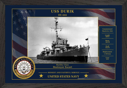 USS Durik DE-666 Framed Patriotic Photo