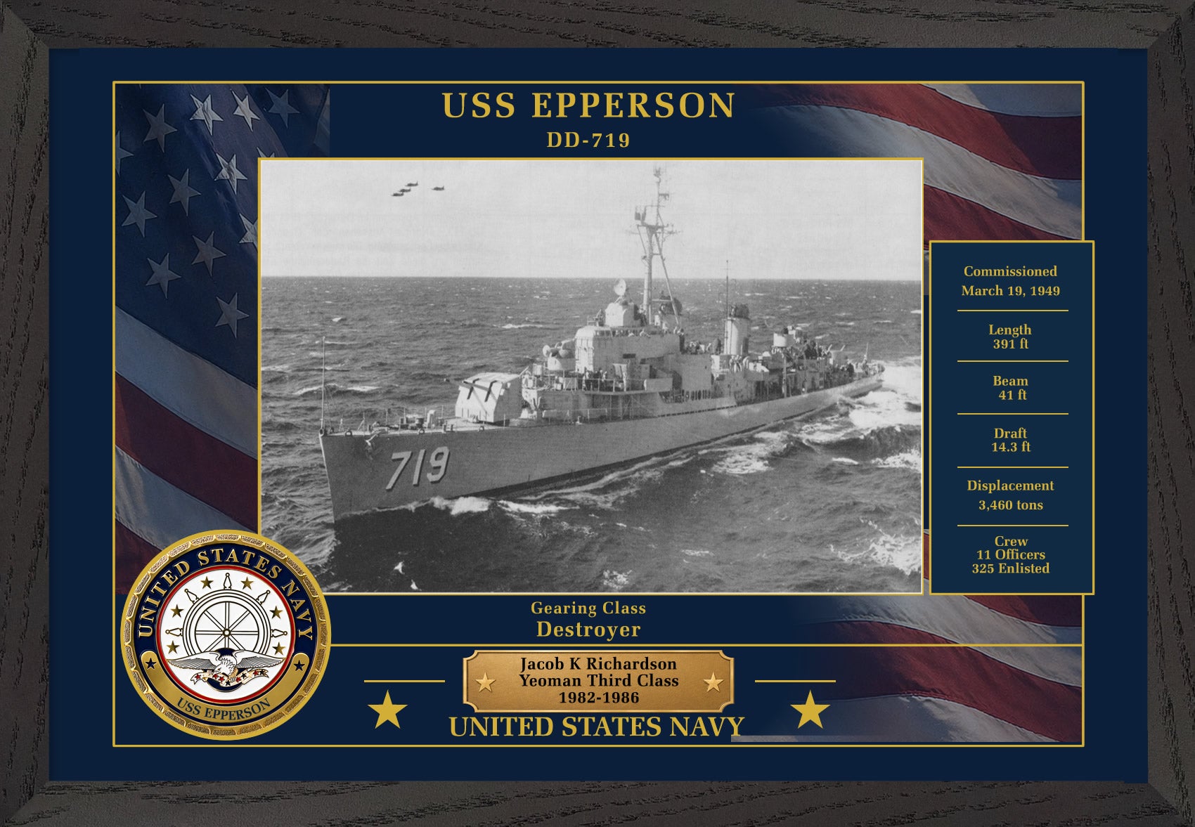 USS Epperson DD-719 Framed Patriotic Photo