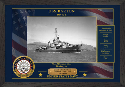 USS Barton DD-722 Framed Patriotic Photo