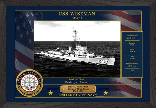 USS Wiseman DE-667 Framed Patriotic Photo