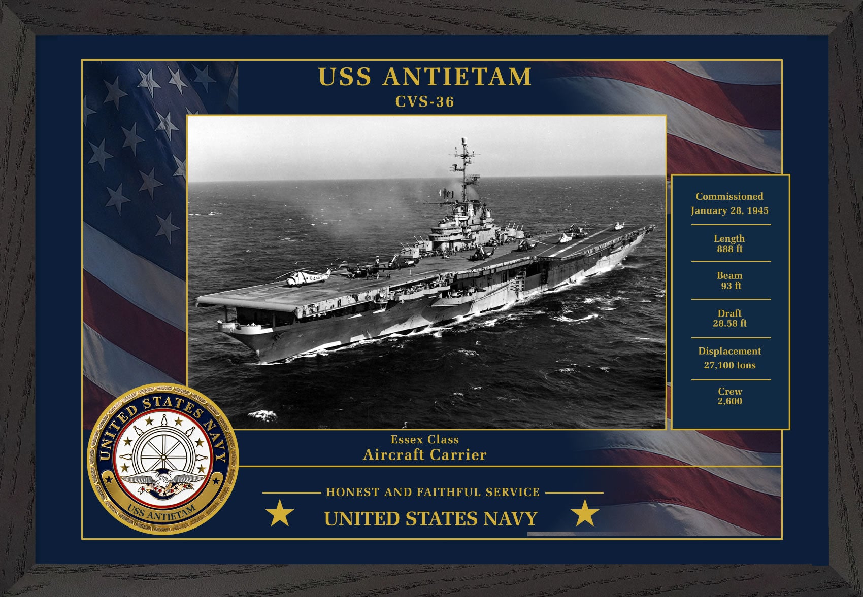 USS Antietam CVS-36 Framed Patriotic Photo