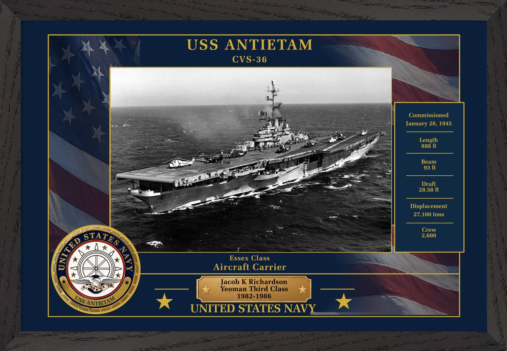 USS Antietam CVS-36 Framed Patriotic Photo