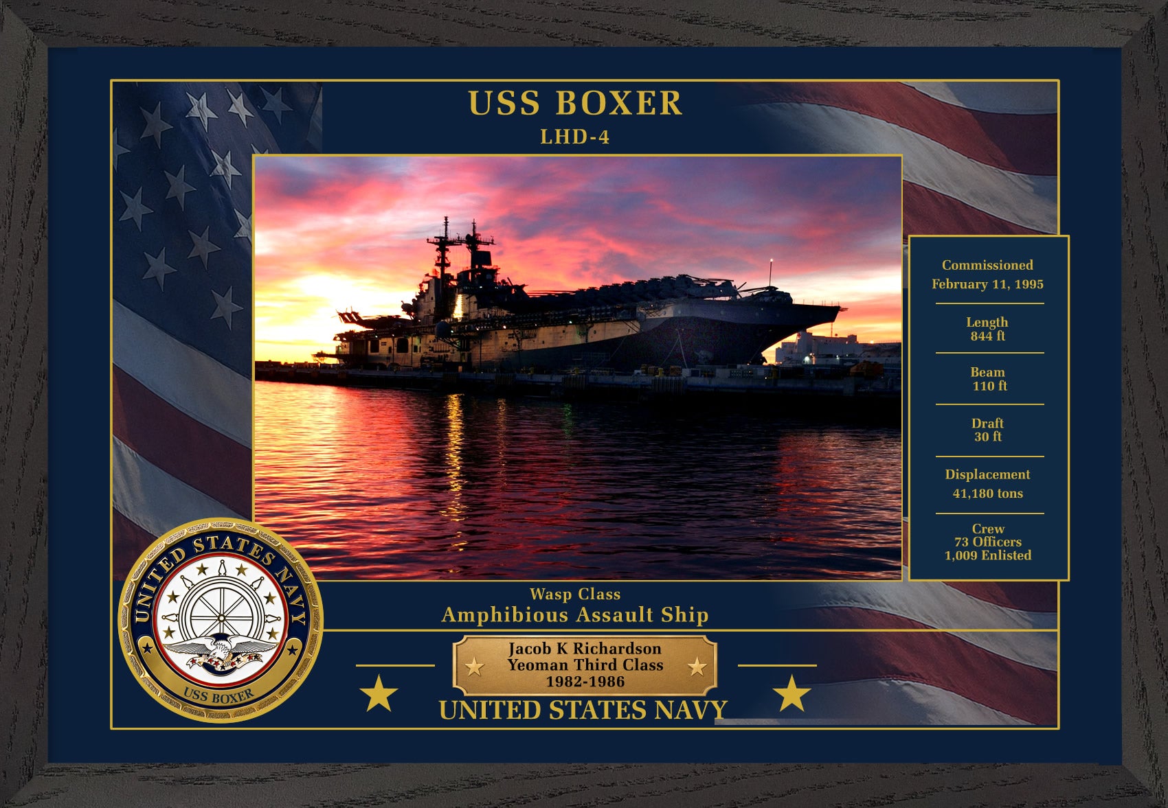 USS Boxer LHD-4 Framed Patriotic Photo