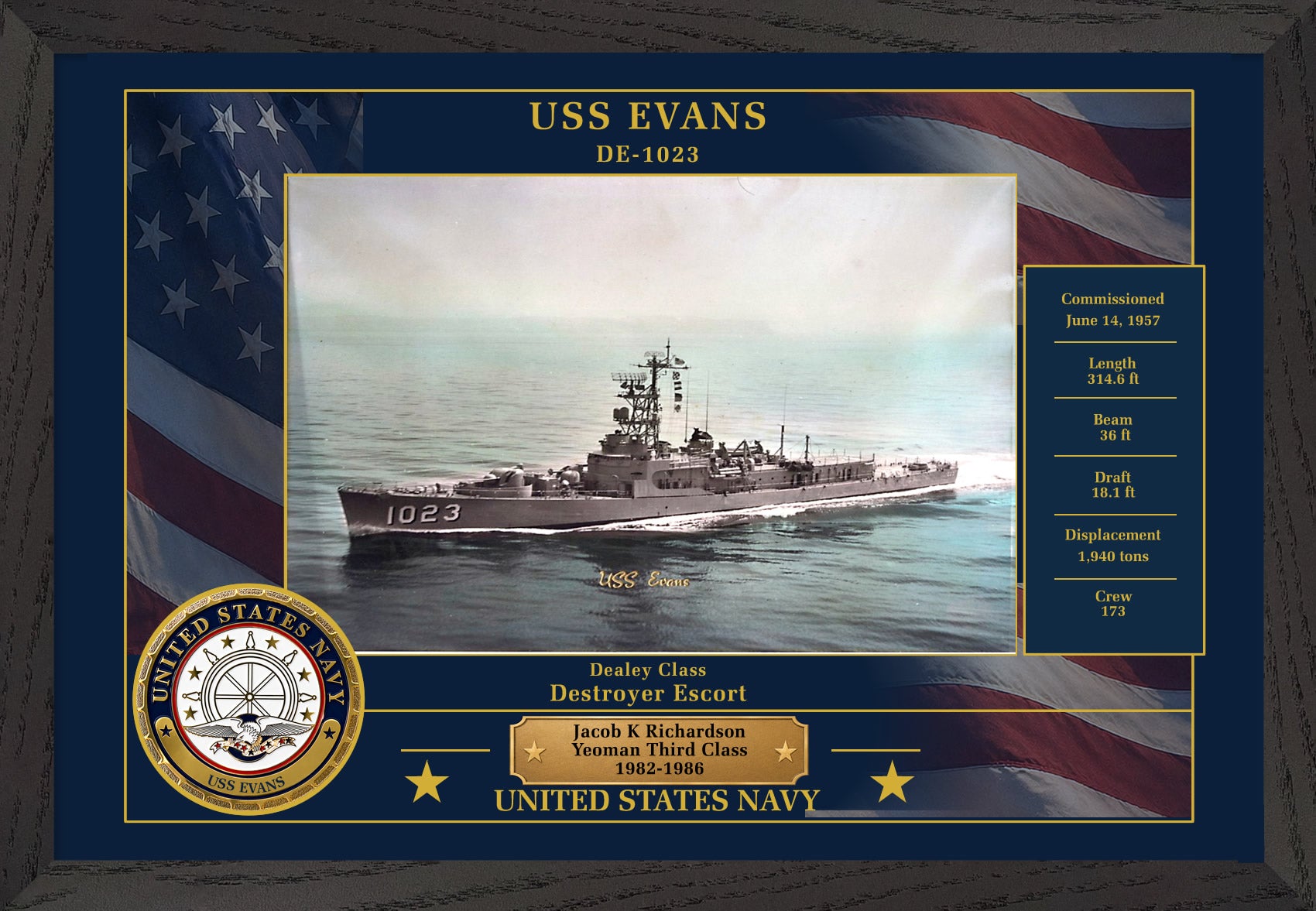 USS Evans DE-1023 Framed Patriotic Photo