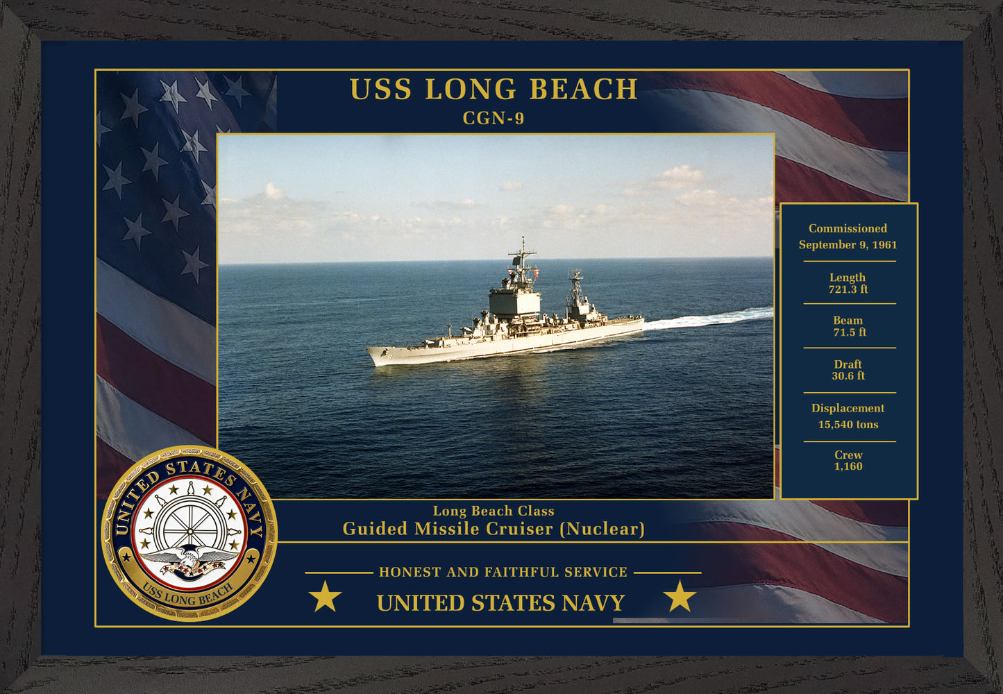 USS Long Beach CGN-9 Framed Patriotic Photo