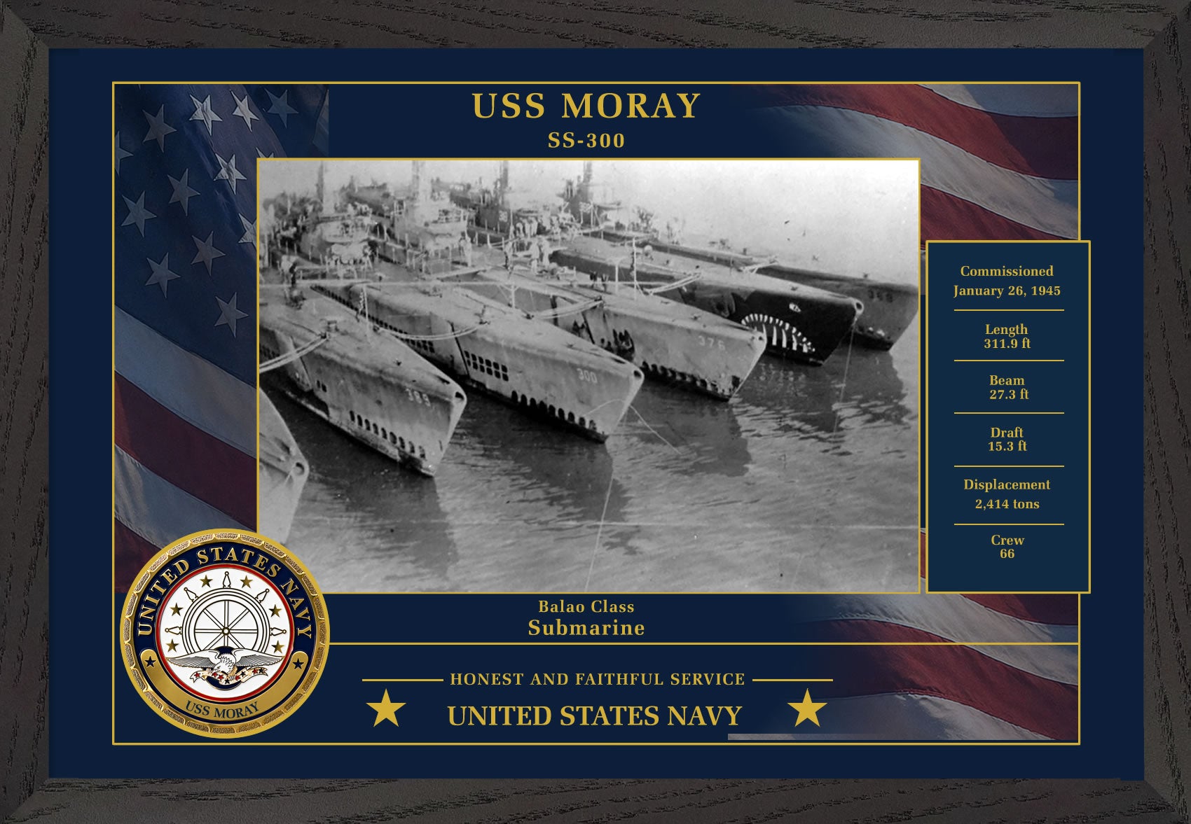USS Moray SS-300 Framed Patriotic Photo