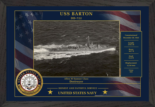 USS Barton DD-722 Framed Patriotic Photo