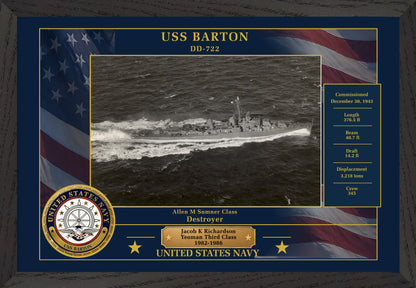 USS Barton DD-722 Framed Patriotic Photo